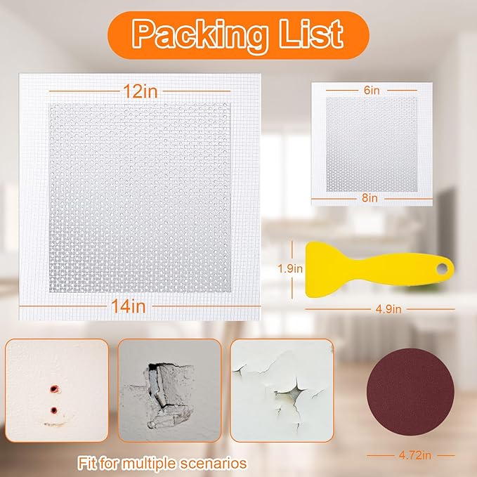 Drywall Repair Kit - Self-Adhesive Aluminum Wall Patch Repair Kit | Heavy-Metal Wall Hole Fixing Tools for Home, Rentals & Offices (4 Pack*12in+4 Pack*6in)