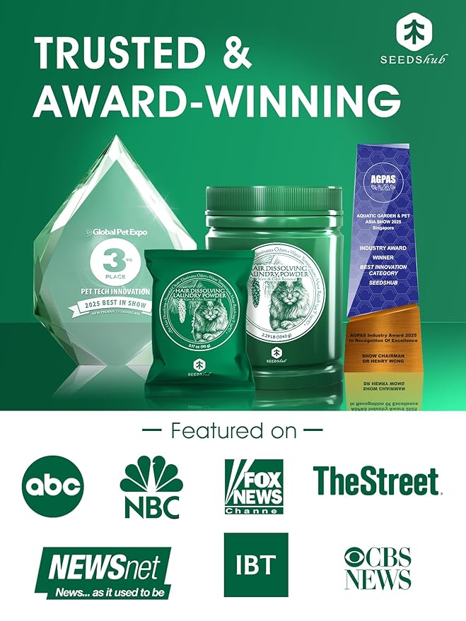 Pet Hair Remover for Laundry - Dog & Cat, 96.7% Hair Dissolution, Detergent + Stain Remover, 6-Month Supply, HE/Top/Front-Load Compatible, Removes Residue & Odors, Septic Safe