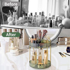 Asayuee 360 Rotating Makeup Organizer,2 Tier Large Capacity Make Up Organizers and Storage,Skincare Perfume Vanity Organizers,Bathroom Cosmetics Storage Organizer Countertop (Green)