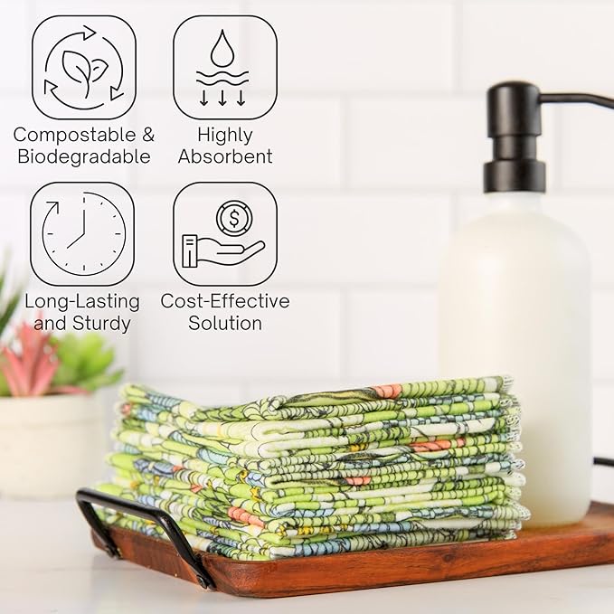 Reusable Paper Towels (12"x10”) - Soft Absorbent 100% Cloth Paper Towels- Washable Paper Towels Rolls w/Cardboard Roll - Napkins Washable - Dish Cloths (Cactus, 12x10inch)