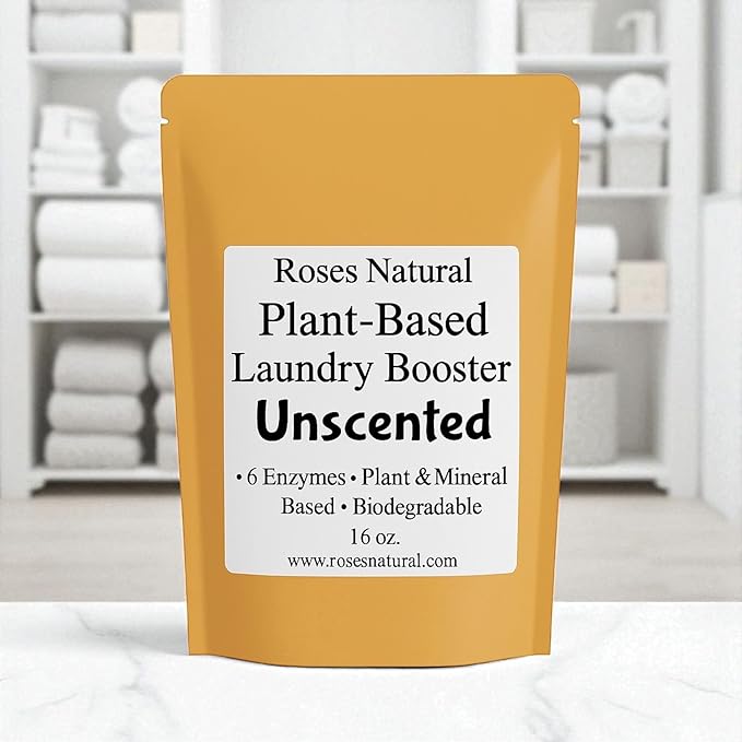 Plant-Based Enzymes Laundry Booster – Unscented | Advanced Enzyme Cleaner & Odor Remover | Powerful Stain Remover for All Fabrics | Biodegradable, HE Safe – 16 oz | Made in USA