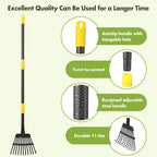 INFLATION Garden Rake for Leaves Sturdy Small Metal Yard Leaf Rakes for Lawns 78" Length 8.5 Inch Wide Adjustable 11 Tines for Women Men Kids Lightweight with Non-Slip Comfortable Smooth Long Handle