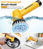 qimedo 5000mAh Battery Electric Spin Scrubber Q4, Handheld Scrubber for Cleaning with Display, Power Dish Scrubber with 5 Heads, Shower Cordless Cleaning Brush for Bathroom/Sink/Window