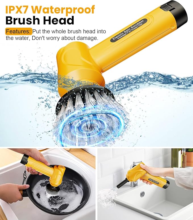 qimedo 5000mAh Battery Electric Spin Scrubber Q4, Handheld Scrubber for Cleaning with Display, Power Dish Scrubber with 5 Heads, Shower Cordless Cleaning Brush for Bathroom/Sink/Window