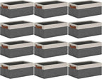 GhvyenntteS Small Fabric Storage Bins 12 Pack, Storage Basket with Leather Handles, Closet Storage Bins for Shelves, Storage Baskets for Shelves, Home, Office (Grey/White, 11.8" x 7.87" x 5.11")