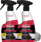 Weiman 2-Pack Cooktop Cleaning Spray & Microfiber Cloth – Cooktop & Oven Cleaner for Streak & Residue Free - Non-Abrasive Degreaser Safe for Glass & Ceramic