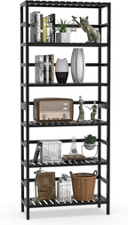 VASMIA 6-Tier Bamboo Shelf,Bamboo Storage Shelving Unit,Tall Bookcase with Adjustable Shelves,Multipurpose Storage Display Shelf for Bathroom, Living Room, Balcony, Kitchen,Black