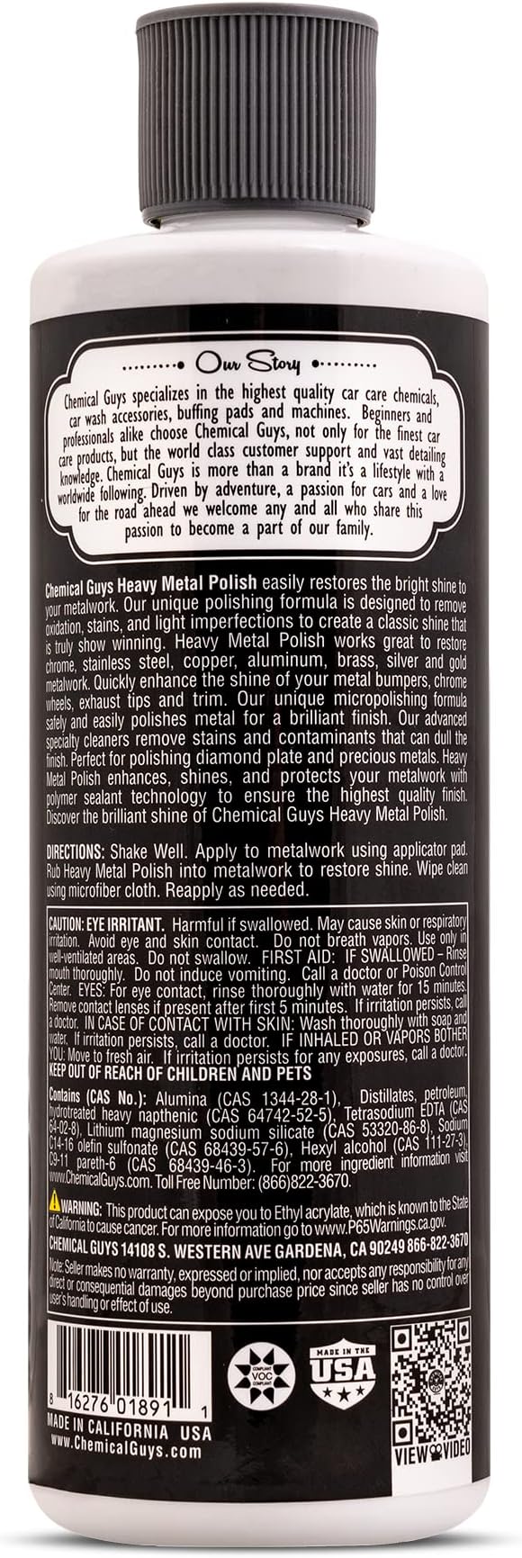 Chemical Guys Heavy Metal Polish Restorer and Protectant - Cleans, Restores, and Protects Chrome, Aluminum, Stainless Steel, and More, Safe for Cars, Trucks, Motorcycles, RVs, and Boats - 16 oz