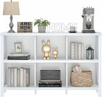 FATORRI 6 Cube Storage Organizer with Shelf, Long Wood and Metal Cubby Bookcase, Industrial Horizontal Bookshelf (White Oak, 47 Inch)