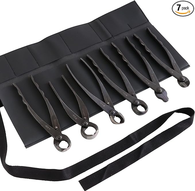 Wazakura Made in Japan Complete 6PCS Bonsai Cutter Tools Set with Case: Concave Branch Cutter, Knob Cutter, Jin Plier, Wire Cutter, Trunk Splitter, Root Cutter in Carbon Steel. Bonsai Tool Kit