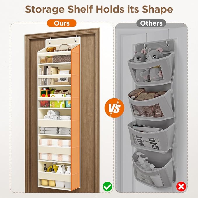 Over The Door Organizer, 6 Shelf Door Hanging Organizers with 6 Large Capacity Pockets, Behind Door Storage Hanging Shelves for Closet Wall Bathroom Bedroom Nursery