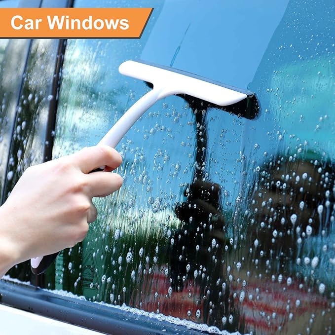 HARFINGTON Shower Squeegee 9.8 Inch Length Water Blade Cleaner Tool Household Mirror Squeegee with Hole for Windshield Window Cleaning Glass Door, Pink