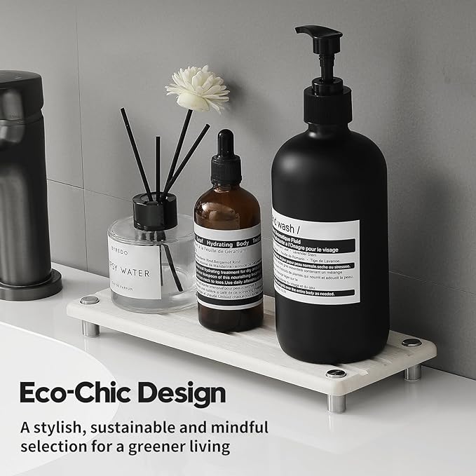 Quick Dry Bathroom Tray & Kitchen Sink Organizer, Water Absorbing Countertop Sponge Holder Soap Dish, Diatomaceous Earth Stone Vanity Dispenser Toothbrush Bottle, Gray Beige, 10" x 4"