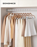 SONGMICS 30-Pack Pants Hangers, 16.7-Inch Long Velvet Hangers with Adjustable Clips, Heavy-Duty, Non-Slip Skirt Hangers, Space-Saving for Pants, Skirts, Coats, Dresses, Pale Brown UCRF012LB30
