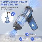 Car Vacuum Portable Cordless with 16000PA Ultra Suction 4-in-1 Foldable Air Duster & Brushless Motor Rechargeable Handheld Vacuum for Pet Hair, Car Seats, Home & Office Cleaning