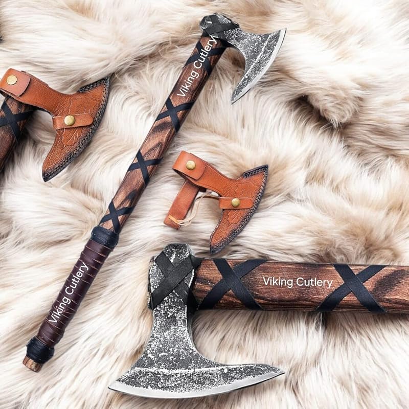 [Viking Cutlery] Viking Axe of Ragnar Lothbrok – Hand-Forged Hunting & Camping Axe with Leather Sheath | Authentic Norse Tomahawk | Unique Viking Gift for Men