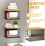 Ofiray-home Magnetic Shelf for Fridge Trash Bag Storage, 1 Pack Stackable Garbage Bag Holder with Bamboo Lid, Magnetic Storage Bin for Refrigerator, Under Sink, Kitchen Pantry Organization – Black
