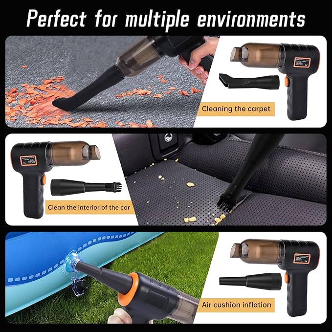 Mini Cordless Handheld Vacuum with Aerospace Bag - Portable Car Vacuum Cleaner | 16000PA Strong Suction, Wireless Rechargeable High-Power Handheld for Home, Pet Hair & Auto Detailing