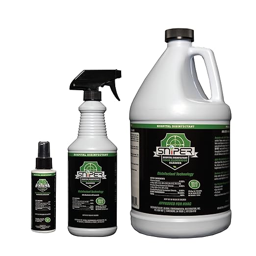 SNiPER Hospital Disinfectant, Odor Eliminator & All-Purpose Cleaner, Set of 4 Ounce Spray, 32 Ounce Spray, and 1 Gallon Bottle
