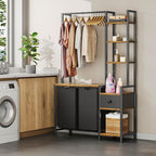 Creso hom Laundry Hamper with Shelf, 5 Tiers Tall Laundry Basket Sorter with 2 Pull-Out and Removable Bags, Clothes Rack with Laundry Sorter for Laundry Room Bathroom Bedroom, Rustic Brown