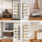 Over The Door Organizer with 5 Large Pockets, Over the Door Storage 10 Side Pocket 44 lb Load Behind Door Storage, Closet Door Organizer Hanging Shelf for Wall Bathroom Bedroom Nursery, 5-Tier Beige