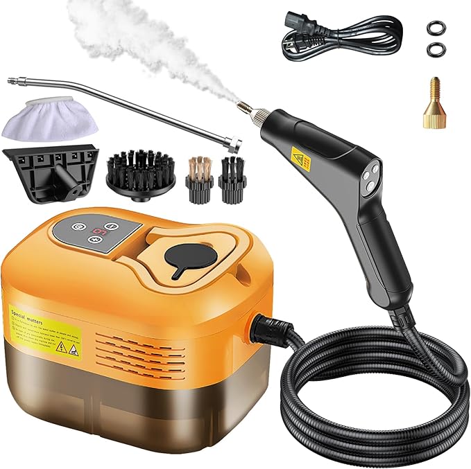 Handheld Steam Cleaner, Portable Steamer for Cleaning with 9pcs Accessories, 6-Level Adjustable Handle, 12s Heat-Up, 1200ml Tank, Steam Cleaner for Home,Dirt,Grout,Tile,Floor,Couch and Car (Orange)