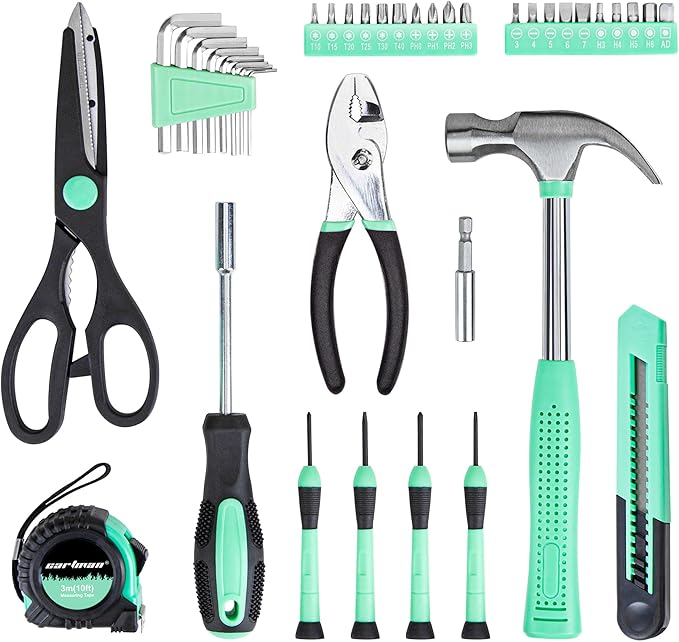CARTMAN 39-Piece Home Tool Set Kit, Essential Household Hand Tools with Plastic Storage Case, Green