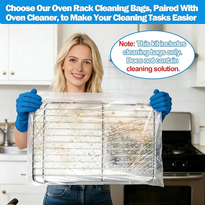 XANGNIER 3 Pack No Scrub Oven Rack Cleaning Bags with Side Zipper Opening,27.8 * 19.5 in,No Cleaner Included, Reusable Leakproof Soaking Cleaner Bags for Removable Metal Rack,BBQ Grills,Grill Grate