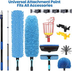 30ft High Ceiling Duster Kits with 5-24ft Heavy Duty Extension Pole - Fan Blade Cleaner, Cobweb Remover & Blue Window Squeegee Kit, Washable Dust Brush for High Roof and Glass Surfaces