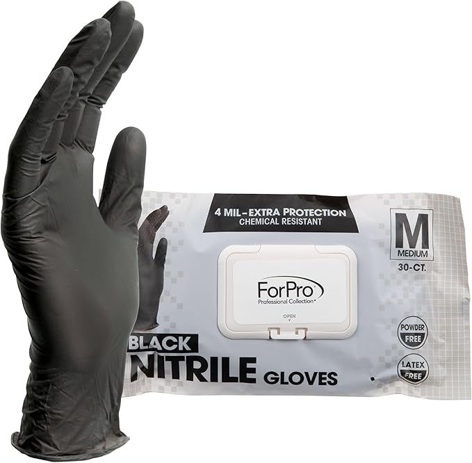 ForPro Disposable Nitrile Gloves, Chemical Resistant, Powder-Free, Latex-Free, Non-Sterile, Food Safe, 4 Mil
