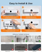 Bitvae Toothbrush Holder, Cleaning and Fast Drying, 5 Toothbrush Slots or Shaver Slot Accessories for Family, LED Smart Screen, Wall Mounted Holders for Bathrooms