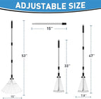 Garden Rake for Leaves, Metal Adjustable Leaf Rake for Lawns, Length 37"-53", Adjustable Expandable Head 8"-15", Garden Tools for Lawn Garden Yard Flowers Beds Bush