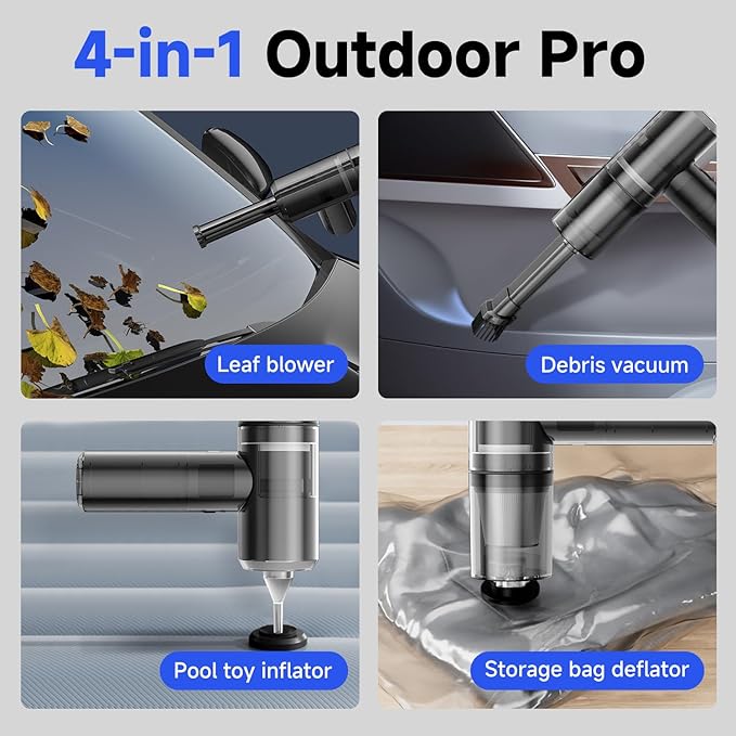 Car Vacuum Portable Cordless, Handheld Vacuum Cleaner & Blower 4-in-1, 15,000Pa Handy Vacuum Brushless Motor, 2800mAh Battery, for Cars, Keyboards, Office, Home, Pet