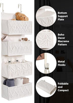 Macrame Over the Door Organizer Boho Decor Nursery Storage, Leaf Weaving Closet Organizers and Storage，with 4 Hanging Pockets, Behind Door for Bathroom, Bedroom