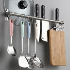 ASkinds Utensil Hanging Rack Stainless Steel Rail Hanger Rod Wall Mounted Pot Pan Lid Holder Cookware Storage Organizer with Sliding Hooks for Kitchen Bathroom