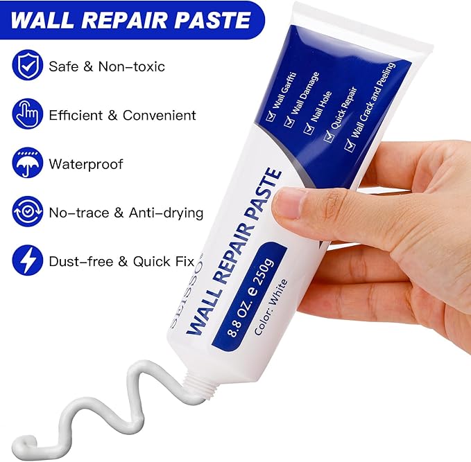 SEISSO Drywall Repair Kit, 500 g Wall Mending Agent- 2 Pack, Wall Spackle Repair Kit with Scraper, Patch for Wall Hole Filler, White Spackle Wall Repair Paste, Plaster Dent