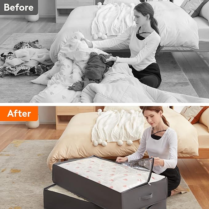 Lifewit 95L 3 Pack Under Bed Storage Containers, Large Capacity Blanket Storage Bags with Reinforced Handle, Organization and Storage for Comforters, Sheets, Clothes, Bedroom, College Dorm, Grey
