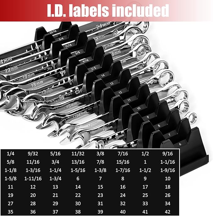 24 PCS Magnetic Modular Wrench Organizer Wrench Holder - Wrenchs Tool Organizers for Tool Drawer Storage, Wrenchs Rack with Metric SAE Labels, Tool Storage Set Holder Festival for Mechanics