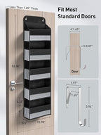 Yecaye 1 Pc Over the Door Organizer with 5 Bins 10 Side Pockets, 44lbs Load Hanging Bathroom and Bedroom Organizer, behind the Door Hanging Organizers for Nursery Newborn Baby Essential Stuff Black