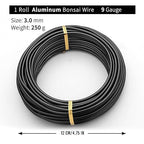 Black-3.0-Anodized Aluminum Bonsai Training Wire 250g Large Roll,Many Size to Choose,KSVZS Bendable Metal Wire for Crafts,Sculpting,Armature and Daily Use,Necessities for Family