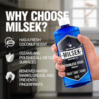 Milsek Stainless Steel Cleaner - Multipurpose Cleaning Supplies for Home and Kitchen Appliances, Sink, Stovetop, Dishwasher, Microwaves and Refrigerators - 12 Fl Oz (Pack of 2) with Microfiber Towel