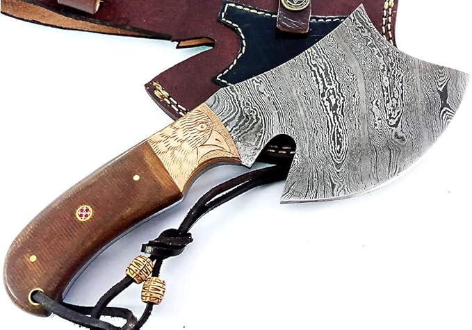 Damascus Steel Blade Axe Hatchet Tomahawk Hunting Knife Camping Hiking SM44