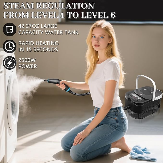 Steam Cleaner, Steamer for Cleaning, 2500W Pressurized Steam Cleaner with 12 Attachments, Portable Steamer Cleaner for Home Car Kitchen Bathroom Furniture Tile Grout (White)