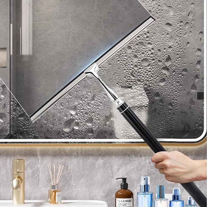 17.3-60’’ Window Squeegee for Home, 2 in 1 Window Cleaning Kit Long Handle Squeegee for Shower Glass, Window Cleaner Tool for Car Windshield Floor Tile Wall