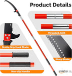 VINGLI 24ft Manual Pole Saws, Extendable Tree Trimmers Long Handle Pruner, Sharp Steel Blade and Scissors, Long Tree Pruner with Lightweight 7 Fiberglass Handles for Pruning Palms and Shrubs