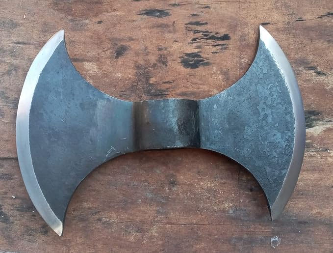 Double Pointed Axe Weapon Large and Heavy Elongated Warrior Viking Costume Battle Edge Adult Premium Collectible Gift by OUTFIT, Black, Length : 8.5 Inch (ICW Blades-0022)