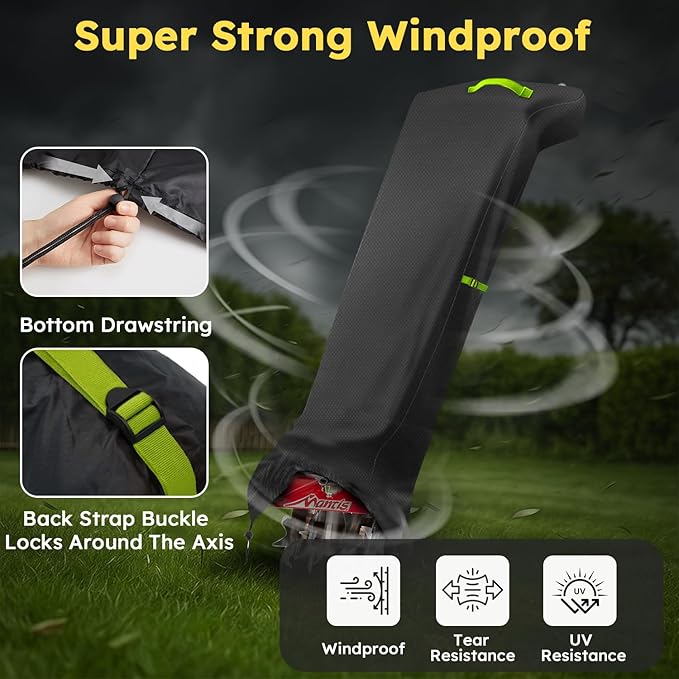 Tiller Cover, Rototiller Covers, 420D Silver-Coated Waterproof Fabric, Adjustable Drawstring Hem, Green Handle & Rear Waist Band – Fits Most Tillers (Black, Cordless Tiller Cover)
