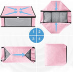 HomeHacks Storage 3-Pack Clothes Organizer Storage Bags Foldable Storage Box with Large Clear Window Sturdy Handles for Closet, Dorm, Pillows, Bedding, Clothes, Blankets, 35L, Pink
