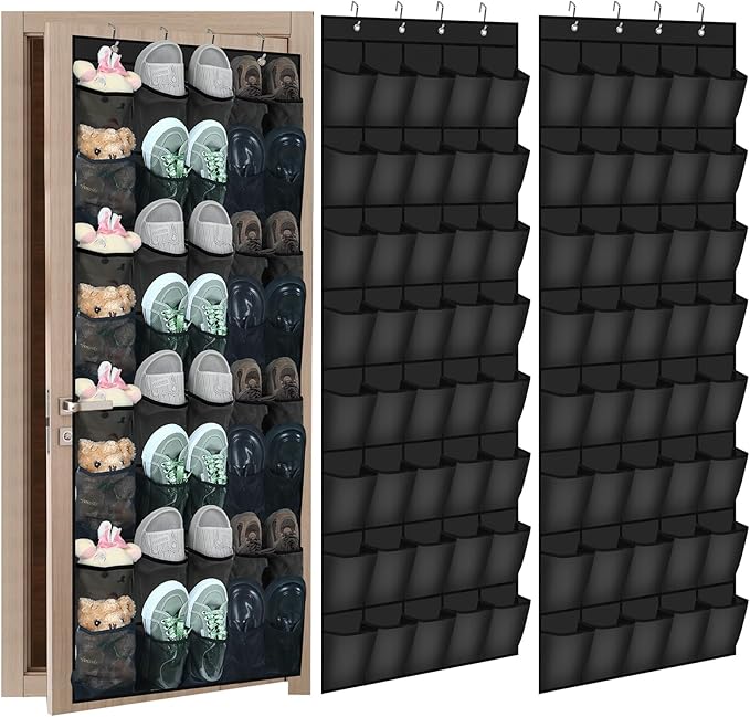 Windyun 2 Pack 40 Over the Door Shoe Organizers Large Mesh Pocket Hanging Shoe Rack for Closet Nonslip Behind Dorm Door Storage Holder Dorm Essentials Back to School Organizer for College(Black)