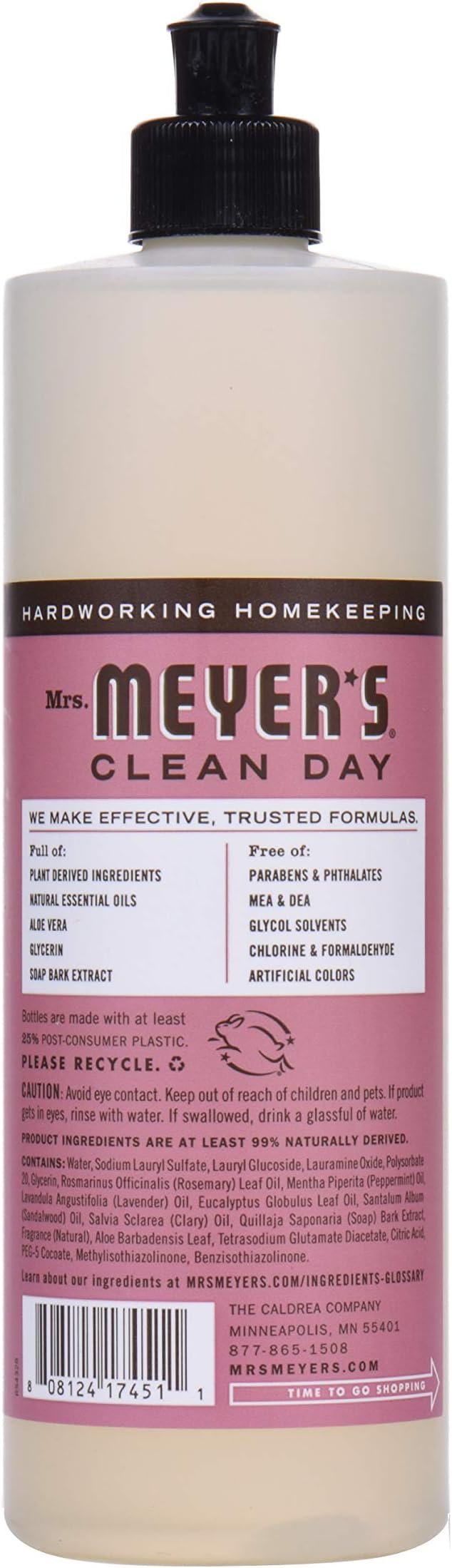 MRS. MEYER'S CLEAN DAY Liquid Dish Soap, Biodegradable Formula, Rosemary, 16 fl. oz